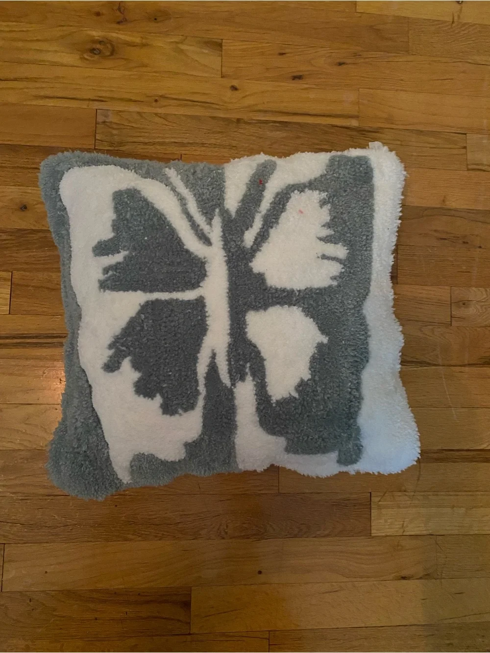 Plush Butterfly Accent Pillow - Gray & White
